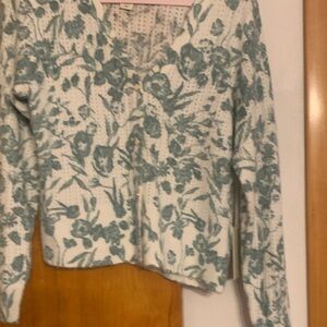 Joie White Sweater with Teal Floral Print